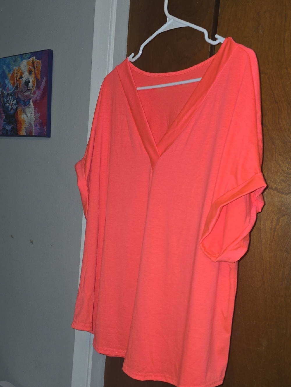 SHEIN Coral V-Neck Dolman Sleeve Tunic